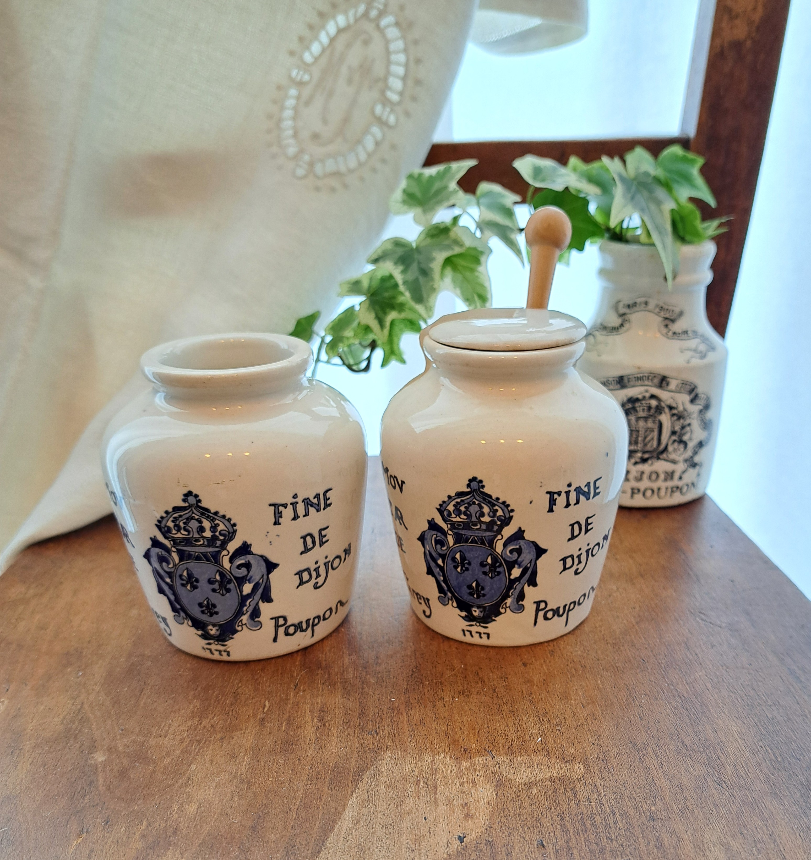 GREY POUPON �}�X�^�[�h �|�b�g�@*�@�A���e�B�[�N�G�݁@����|�b�g�@Digoin Sarreguemins 