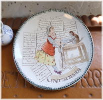 Terre de fer HB & Cie 女性と猫の絵皿 フランス アンティーク プレート